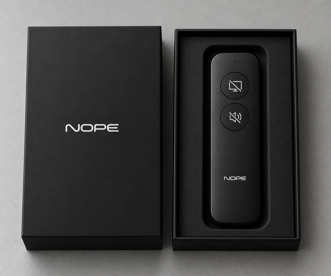 The NOPE remote in its box